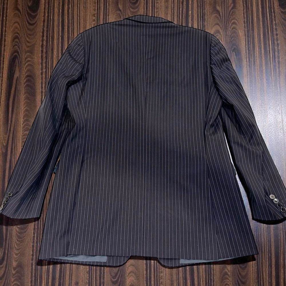 Ermenegildo Zegna Mens Blazer Jacket Navy Blue Striped Wool Sport Coat 44L USA - Picture 2 of 10